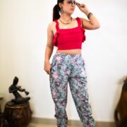 Turquoise Bagru Print Cotton Joggers
