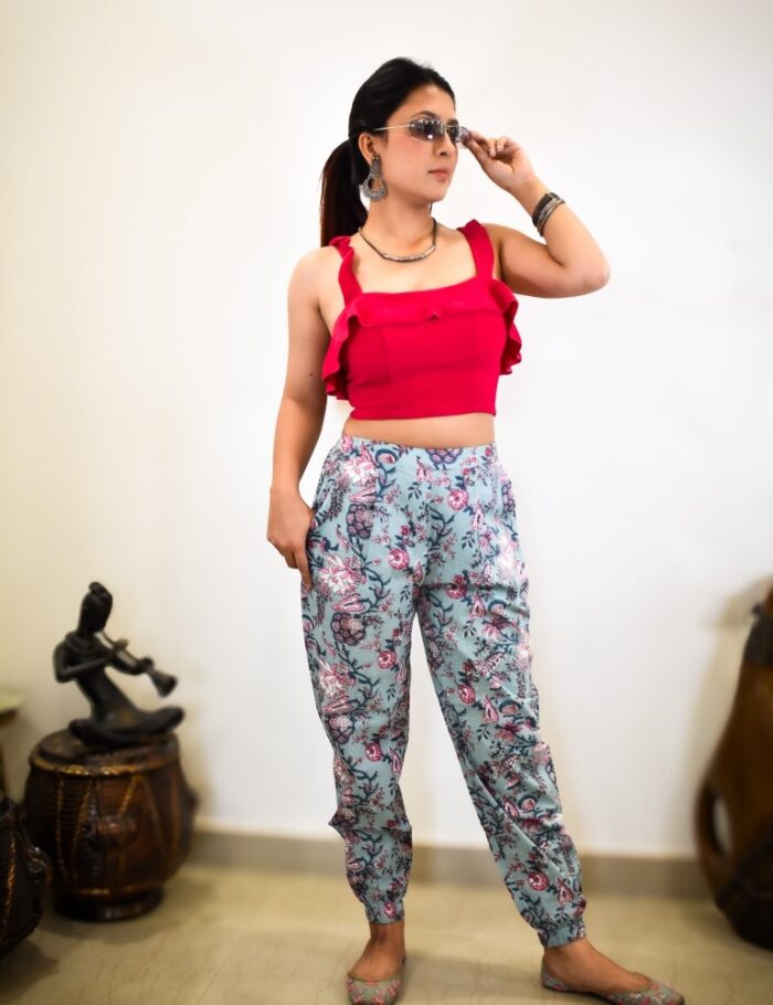 DSC_0142 Turquoise Bagru Print Cotton Joggers