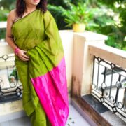 Deep teal khadi saree