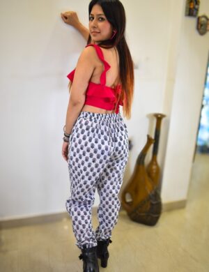 DSC_0161 Teal cotton joggers with print