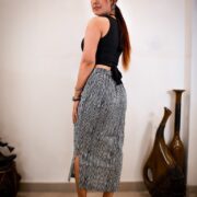 Hand-block Bagru cotton skirt in beige