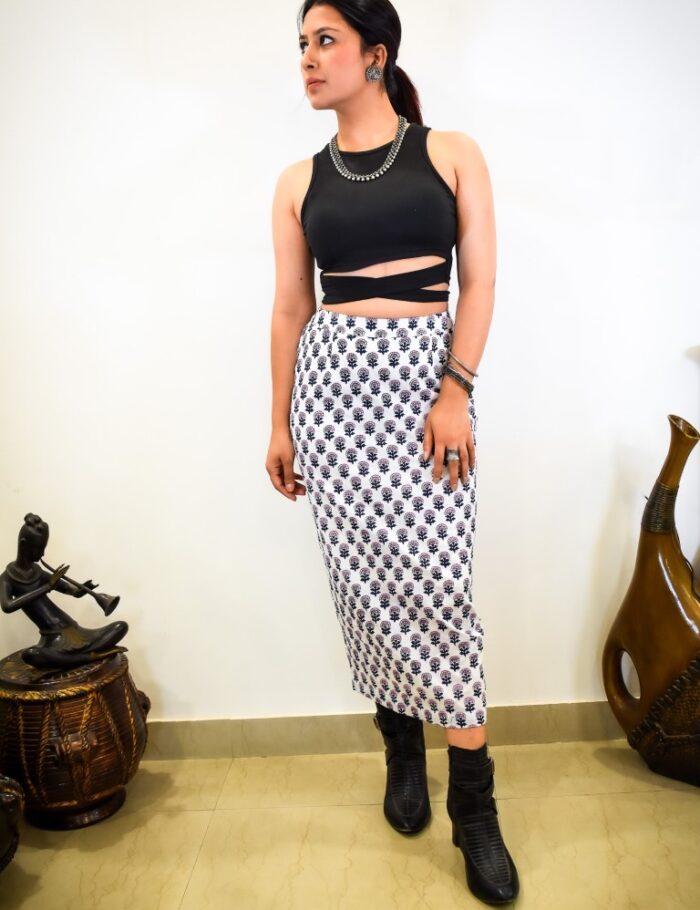 Elegant white Bagru cotton skirt