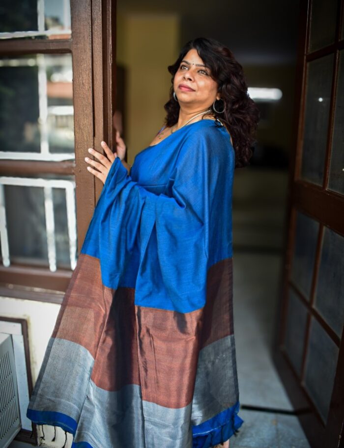 DSC_0205 Teal-blue khadi cotton saree