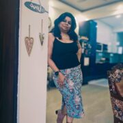 Teal cotton skirt with Bagru design