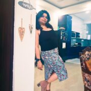 Turquoise Bagru-print cotton skirt