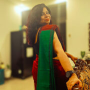 Traditional kesar hue saree