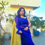 Teal blue handwoven saree