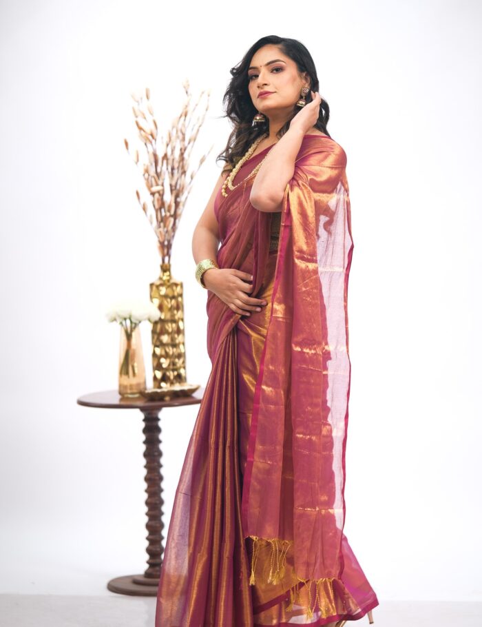 DSCF2707 Copper pink tissue saree