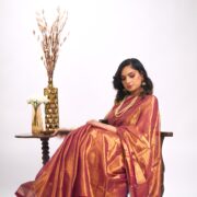Shiny copper-gold silk saree