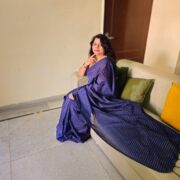 Navy blue zari cotton saree