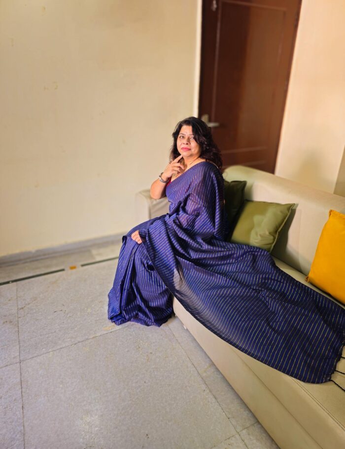 Navy blue zari cotton saree