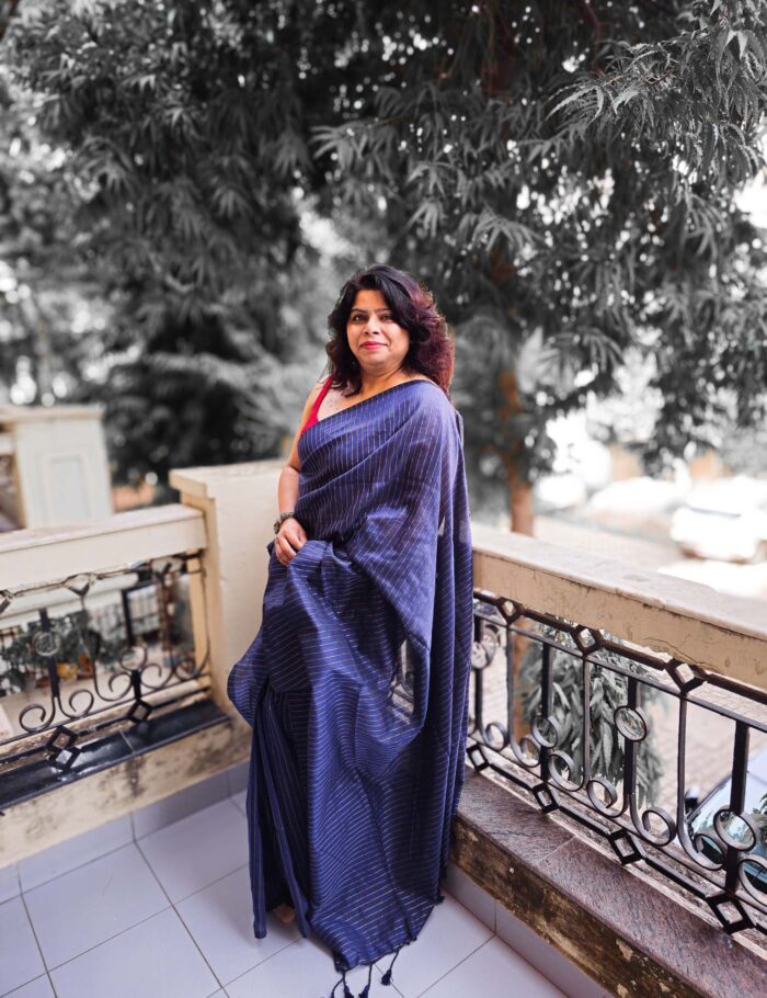 Blue cotton saree with zari