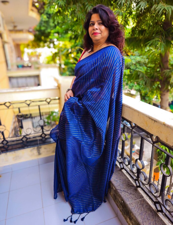 Neeli blue block zari saree