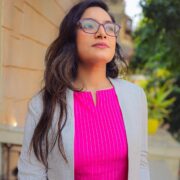 Pink crop top with pinstripes