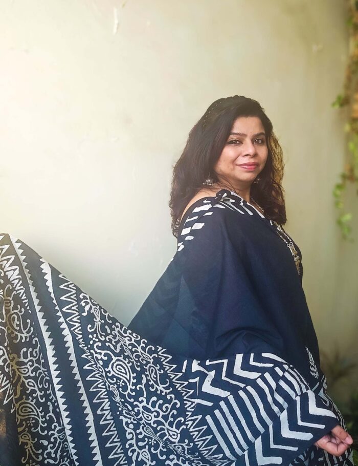 Pre-stitched Bagru cotton saree