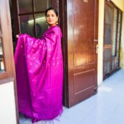 Muted pink silk saree
