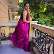 Feminine pink Katan saree