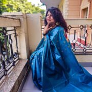 Silky blue Katan saree