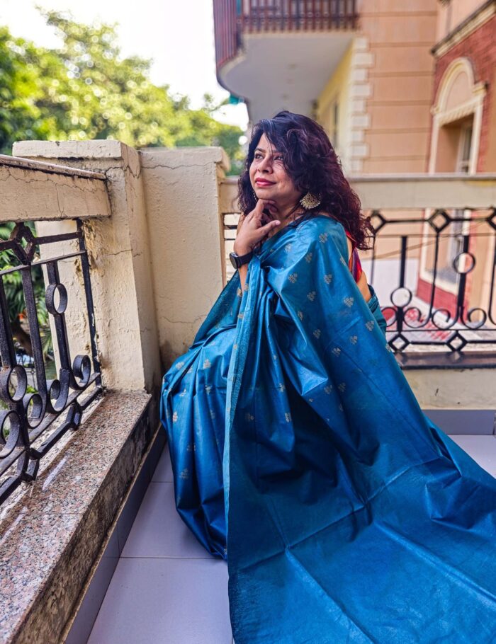 Silky blue Katan saree