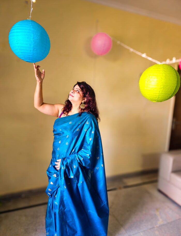 Soft blue silk saree