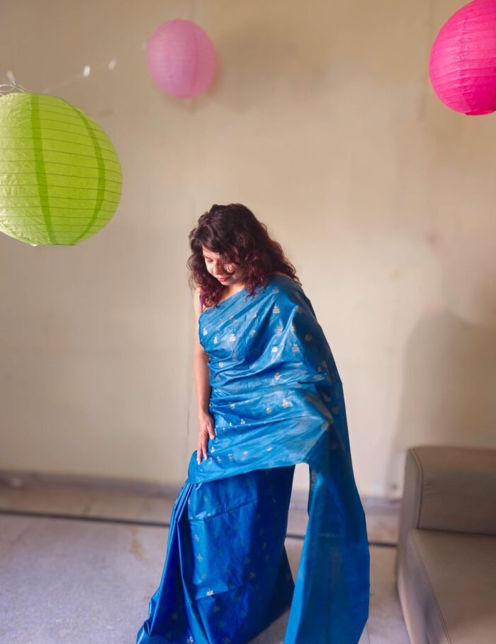 Sky-blue Katan saree