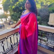 Pink silk saree with purple border