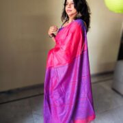 Bright pink Katan silk saree