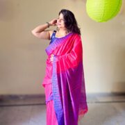 Pink and purple Katan silk saree