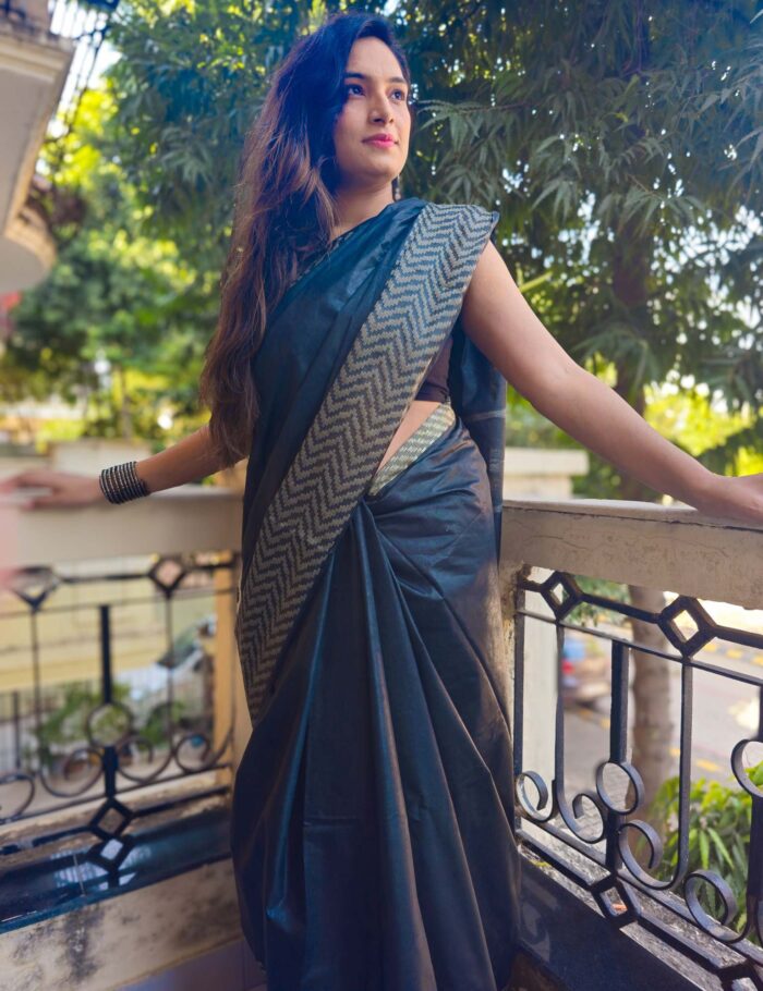 Festive black Katan silk saree LIT look