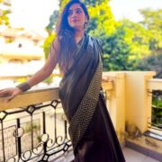Dark black silk saree in Katan weave (LIT)