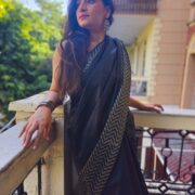 Smoke black Katan silk saree LIT pattern