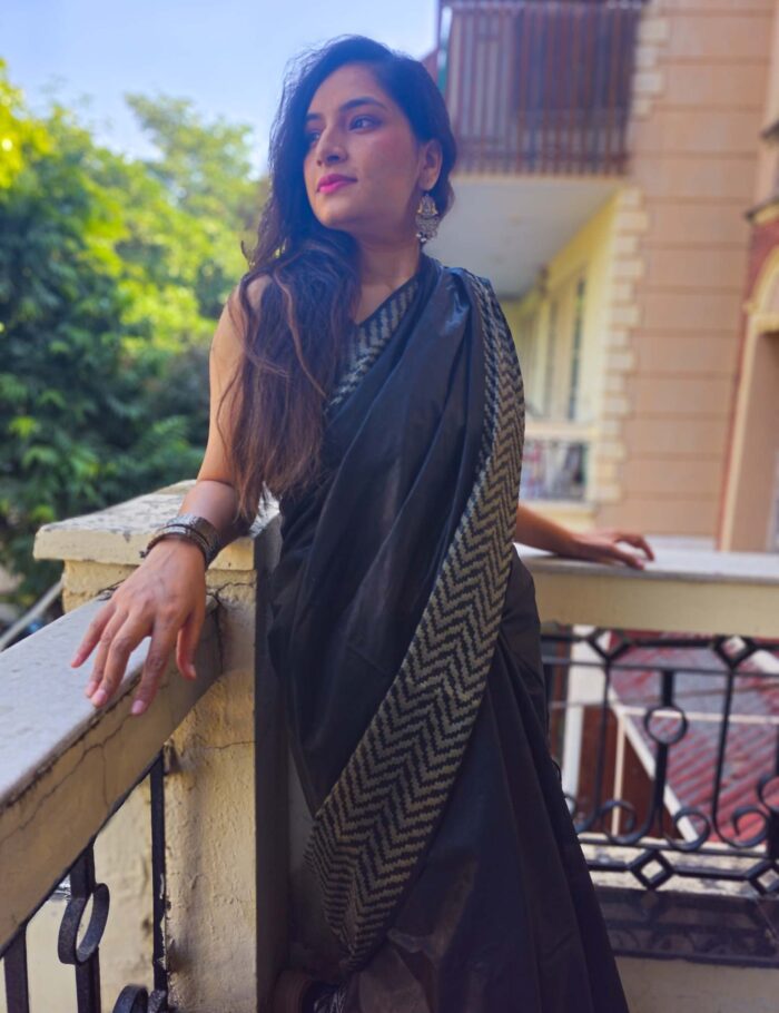 Smoke black Katan silk saree LIT pattern
