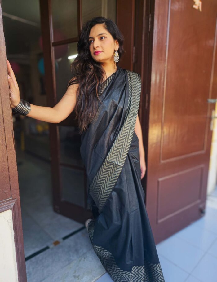 Traditional black Katan silk saree LIT style