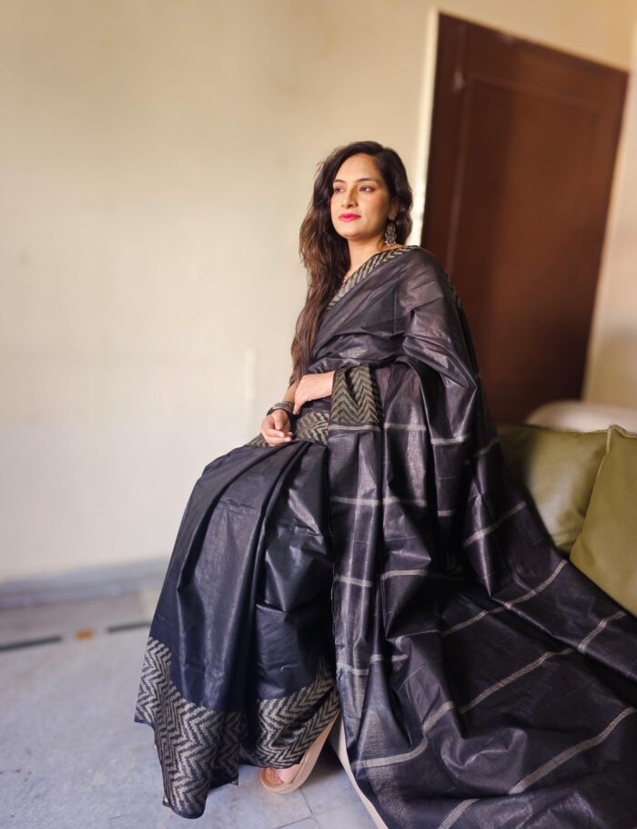 Black Katan silk saree with LIT weave