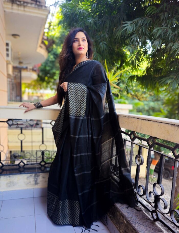Elegant LIT black Katan silk saree