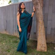 Leher Khadi Saree Firozi