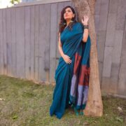 Turquoise Khadi Cotton Saree