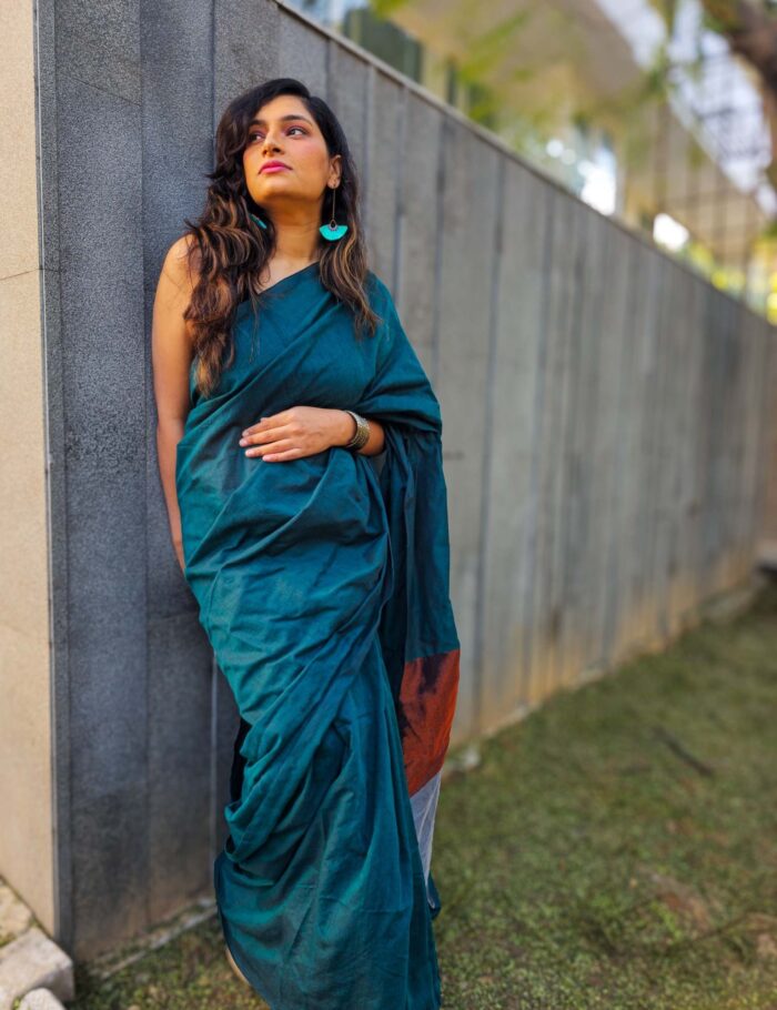 Firozi Lehar Khadi Saree