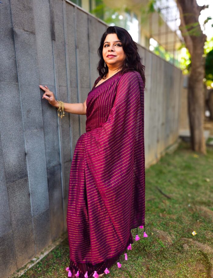 Wine Cotton Saree