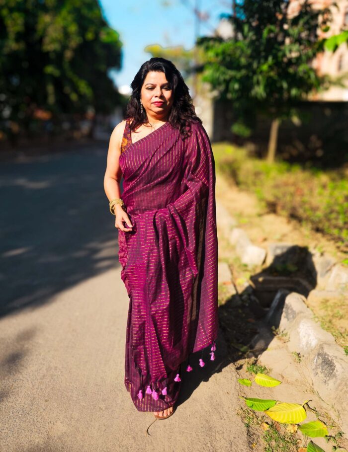 Wine Khadi Cotton saree and mul Saree