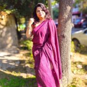 Designer khadi cotton saree in wine with golden lakeer