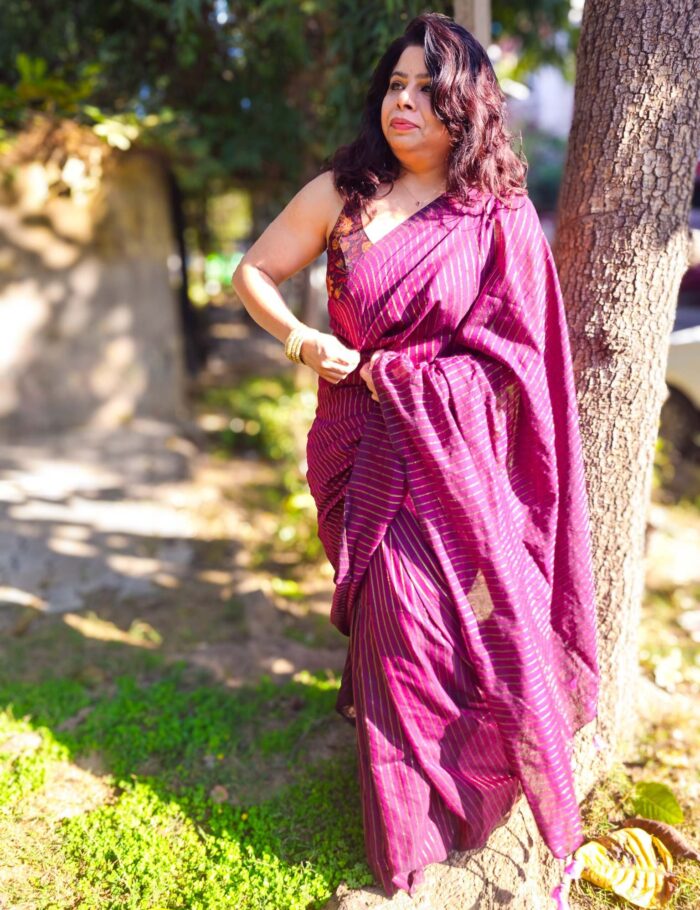 Wine Handloom Cotton Saree