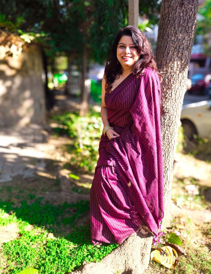 Wine Zari Khadi Saree