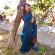 Traditional Leher Khadi Saree Firozi
