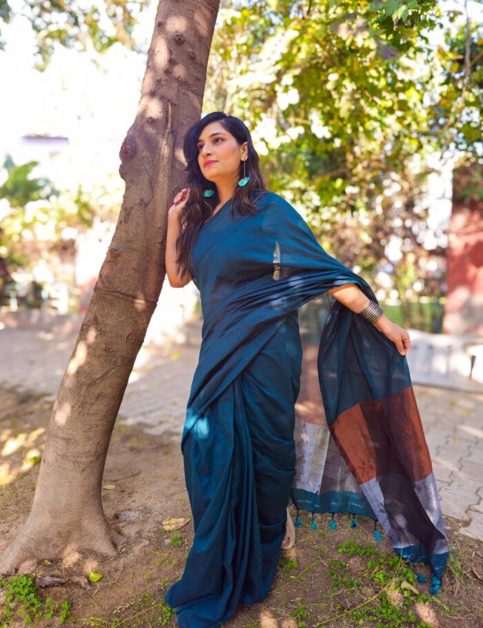 Soft Turquoise Khadi Saree