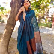 Firozi Khadi Wavy Saree