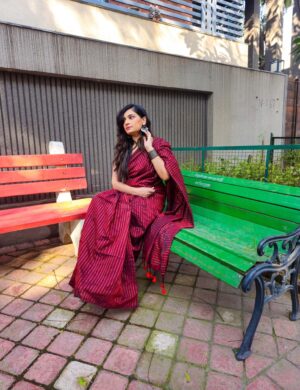 Red Khadi Saree