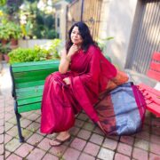 Red Khadi Saree Waves