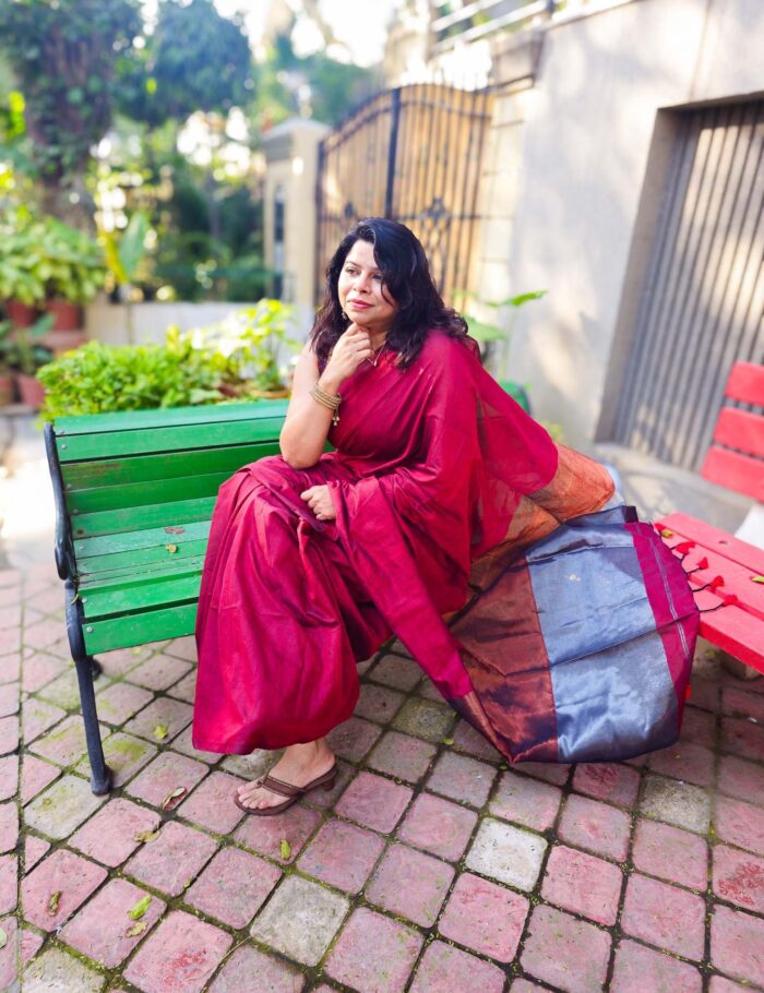 Red Khadi Saree Waves