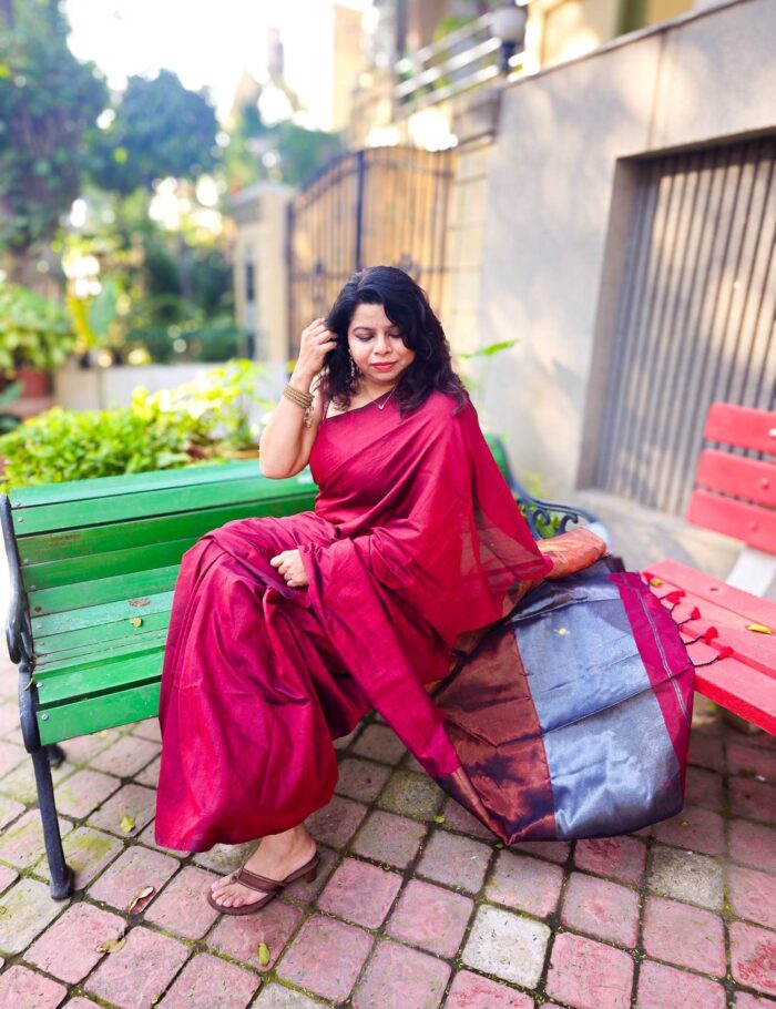 Red Khadi Saree Minimal